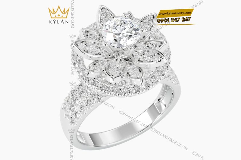 Nhẫn nữ vàng trắng Au750 đính kim cương