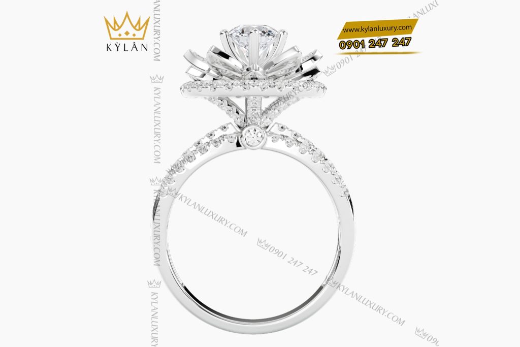 Nhẫn nữ vàng trắng Au750 đính kim cương