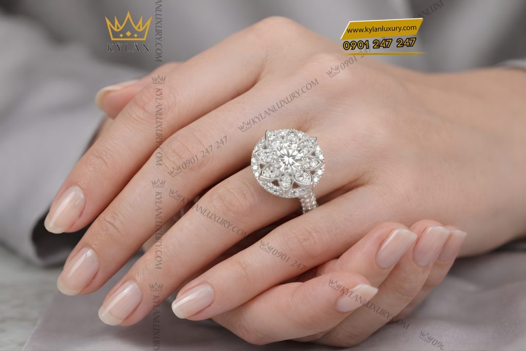 Kỳ Lân Luxury Nhan nu vang trang Au750 dinh kim cuong 9 Nhẫn nữ vàng trắng Au750 đính kim cương