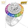 Nhẫn nữ vàng trắng Au750 đính kim cương và đá quý Rainbow