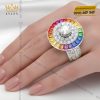 Nhẫn nữ vàng trắng Au750 đính kim cương và đá quý Rainbow