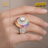 Nhẫn nữ vàng trắng Au750 đính kim cương và đá quý Rainbow