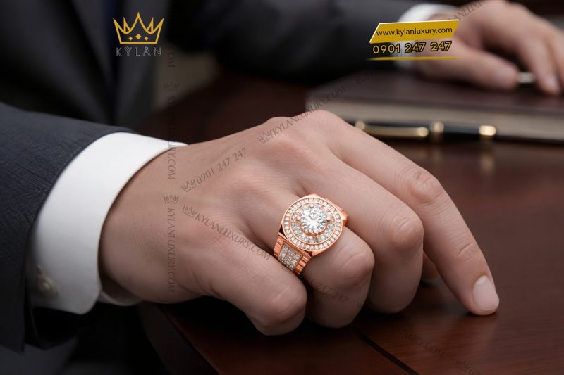 Nhẫn rolex vàng hồng Au750 đính kim cương