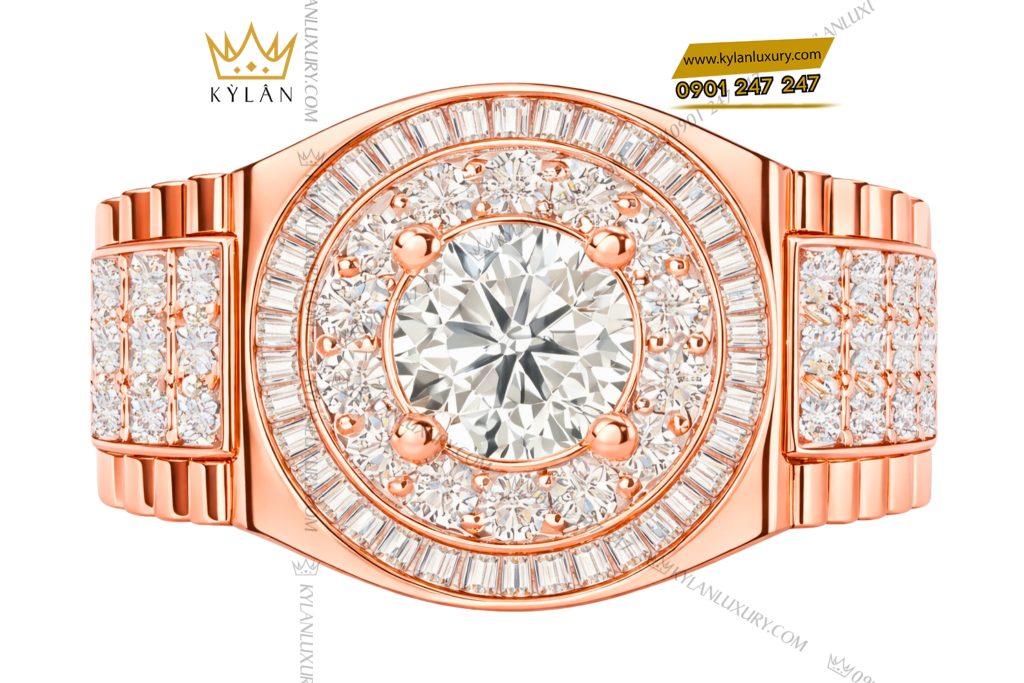 Nhẫn rolex vàng hồng Au750 đính kim cương