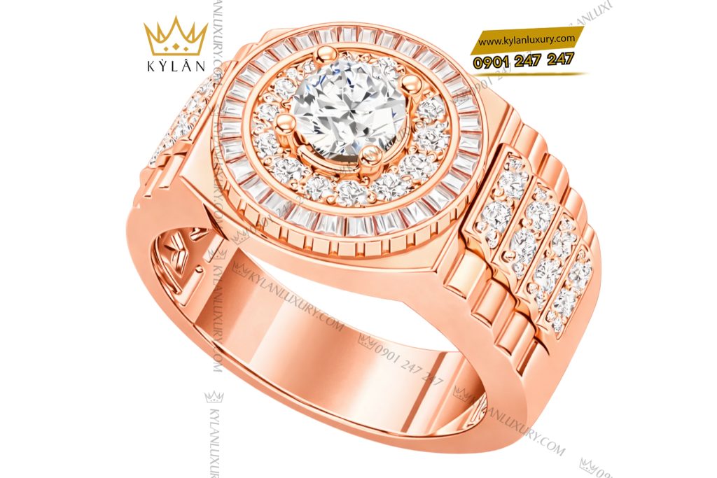 Nhẫn rolex vàng hồng Au750 đính kim cương