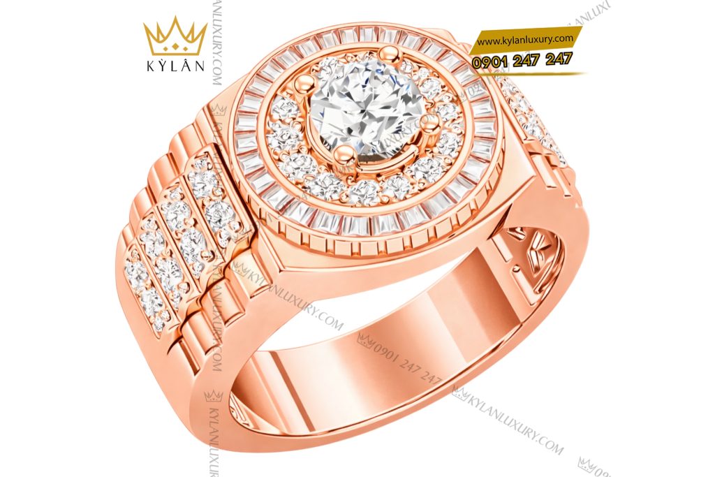 Kỳ Lân Luxury Nhan rolex vang hong Au750 dinh kim cuong 4 1 Nhẫn rolex vàng hồng Au750 đính kim cương
