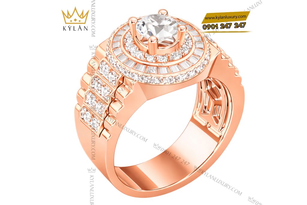 Kỳ Lân Luxury Nhan rolex vang hong Au750 dinh kim cuong 5 1 Nhẫn rolex vàng hồng Au750 đính kim cương