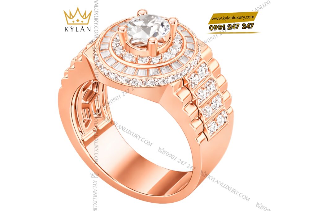 Nhẫn rolex vàng hồng Au750 đính kim cương