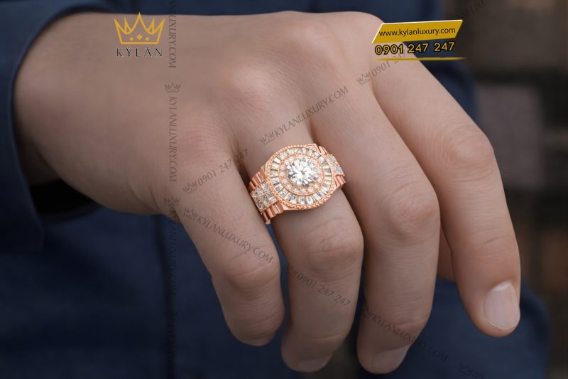 Nhẫn rolex vàng hồng Au750 đính kim cương