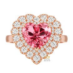 Nhẫn trái tim vàng hồng Au750 đính kim cương và sapphire hồng