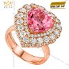 Nhẫn trái tim vàng hồng Au750 đính kim cương và sapphire hồng