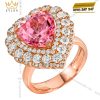 Nhẫn trái tim vàng hồng Au750 đính kim cương và sapphire hồng
