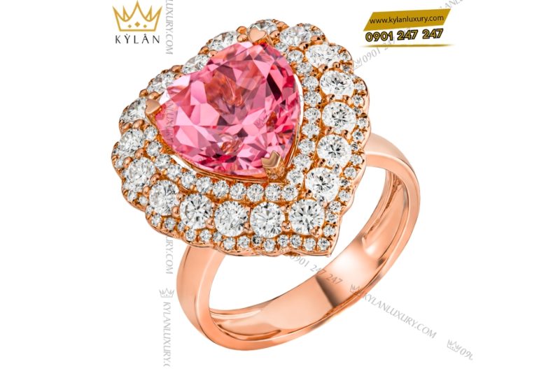 Nhẫn trái tim vàng hồng Au750 đính kim cương và sapphire hồng