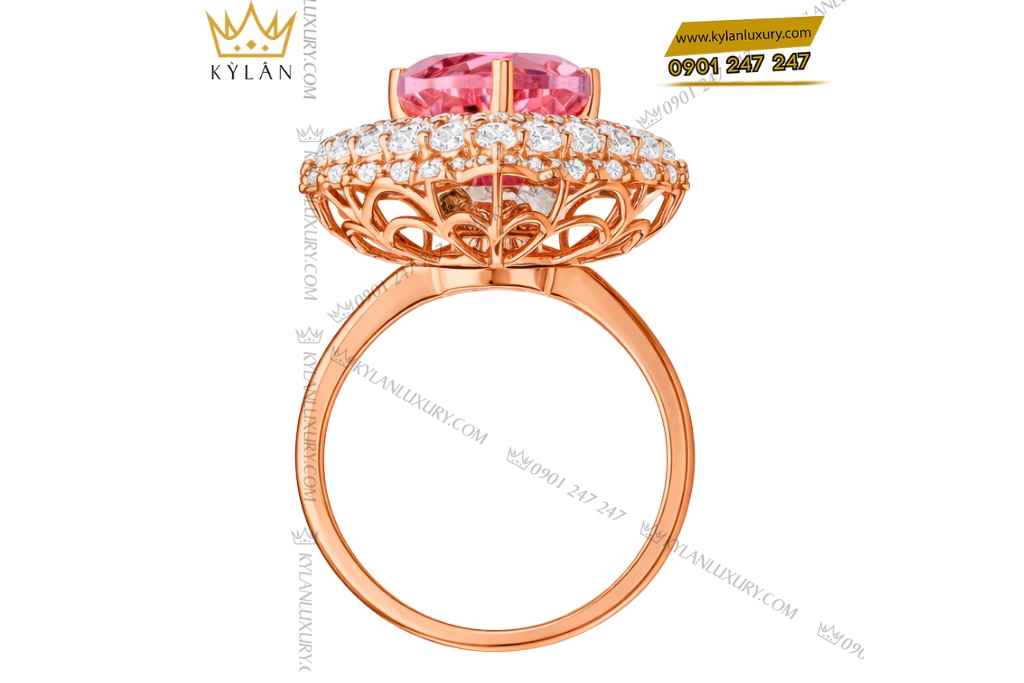 Nhẫn trái tim vàng hồng Au750 đính kim cương và sapphire hồng