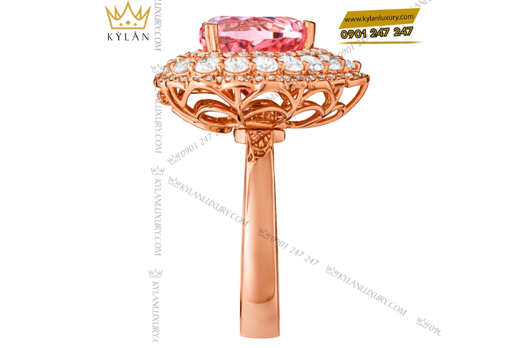 Kỳ Lân Luxury Nhan trai tim vang hong Au750 dinh kim cuong va sapphire hong 6 Nhẫn trái tim vàng hồng Au750 đính kim cương và sapphire hồng