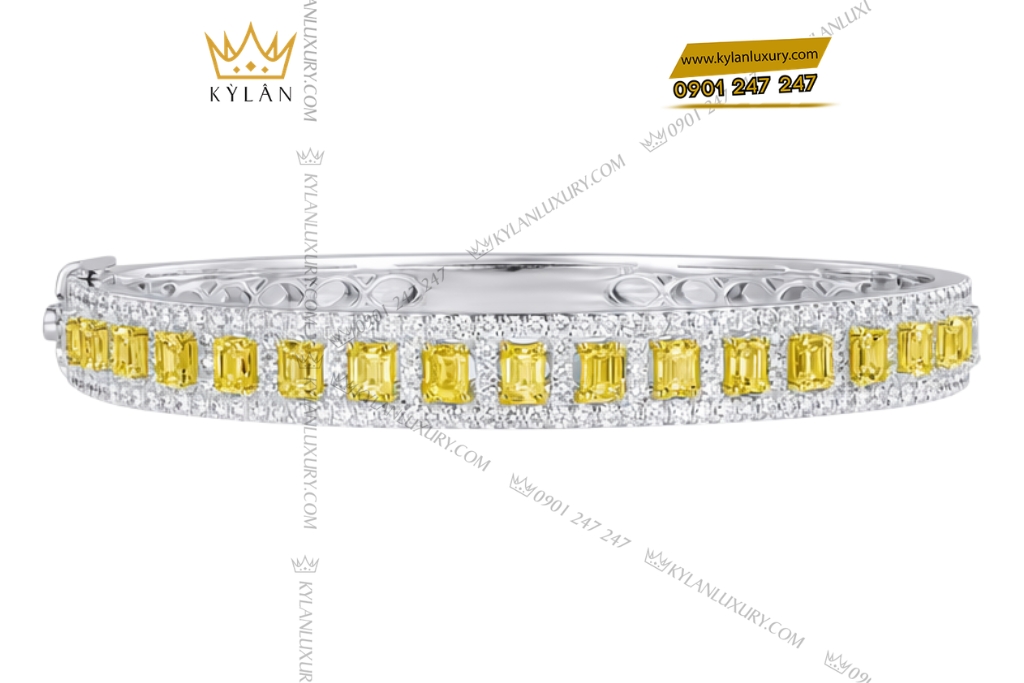 Vòng tay vàng trắng Au750 đính kim cương và sapphire vàng