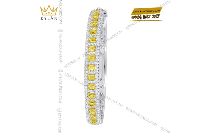 Vòng tay vàng trắng Au750 đính kim cương và sapphire vàng