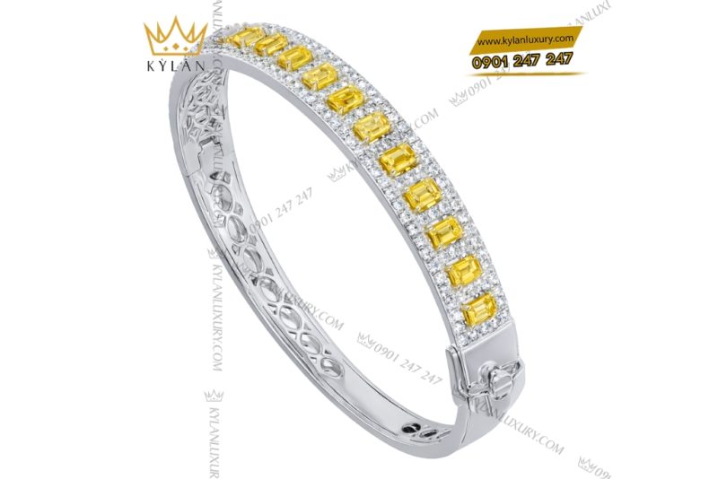 Vòng tay vàng trắng Au750 đính kim cương và sapphire vàng