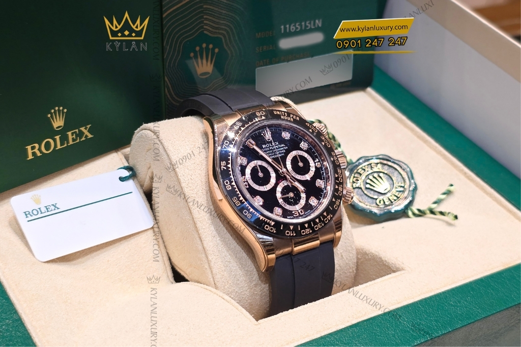 Kỳ Lân Luxury rolex cosmograph daytona 40 16515ln 0057 9 Đồng hồ Rolex Cosmograph Daytona 40 vàng hồng 16515LN-0057