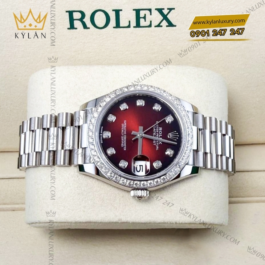 Kỳ Lân Luxury rolex datejust 31 278289rbr 0018 mat do ombre 3 Đồng hồ Rolex Datejust 31 mặt số đỏ ombré 278289RBR-0028
