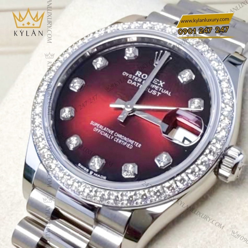 Kỳ Lân Luxury rolex datejust 31 278289rbr 0018 mat do ombre 7 Đồng hồ Rolex Datejust 31 mặt số đỏ ombré 278289RBR-0028