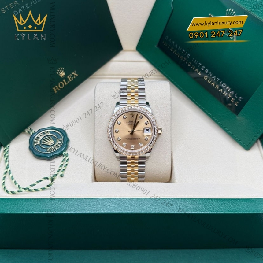 Kỳ Lân Luxury rolex datejust 31 278383rbr 0026 champagne diamond 6 Đồng hồ Rolex Datejust 31 mặt champage nạm kim cương 278383RBR-0026