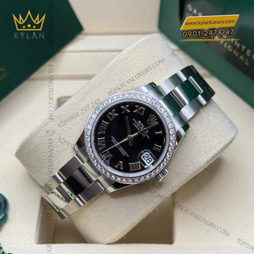 Kỳ Lân Luxury rolex datejust 31 278384rbr 0001 mat so den la ma 9 1 Đồng hồ Rolex Datejust 31 mặt số đen La Mã 278384RBR-0001
