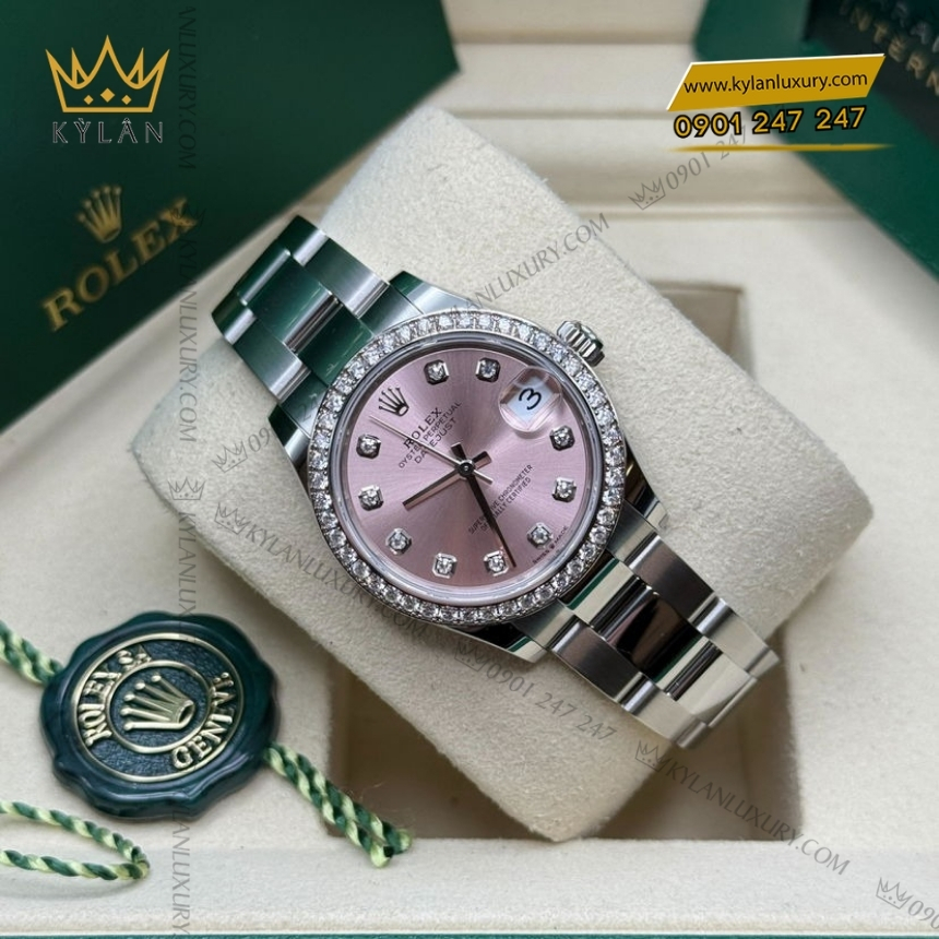 Kỳ Lân Luxury rolex datejust 31 278384rbr 0035 mat hong kim cuong 6 Đồng hồ Rolex Datejust 31 mặt hồng nạm kim cương 278384RBR-0035