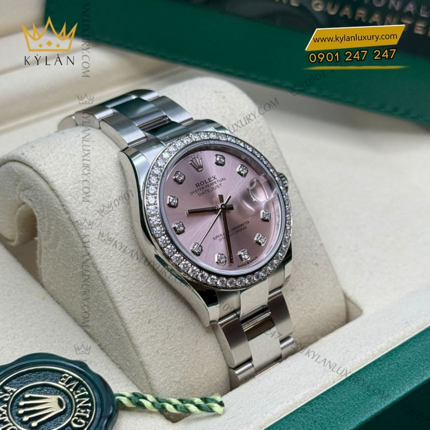 Kỳ Lân Luxury rolex datejust 31 278384rbr 0035 mat hong kim cuong 8 Đồng hồ Rolex Datejust 31 mặt hồng nạm kim cương 278384RBR-0035