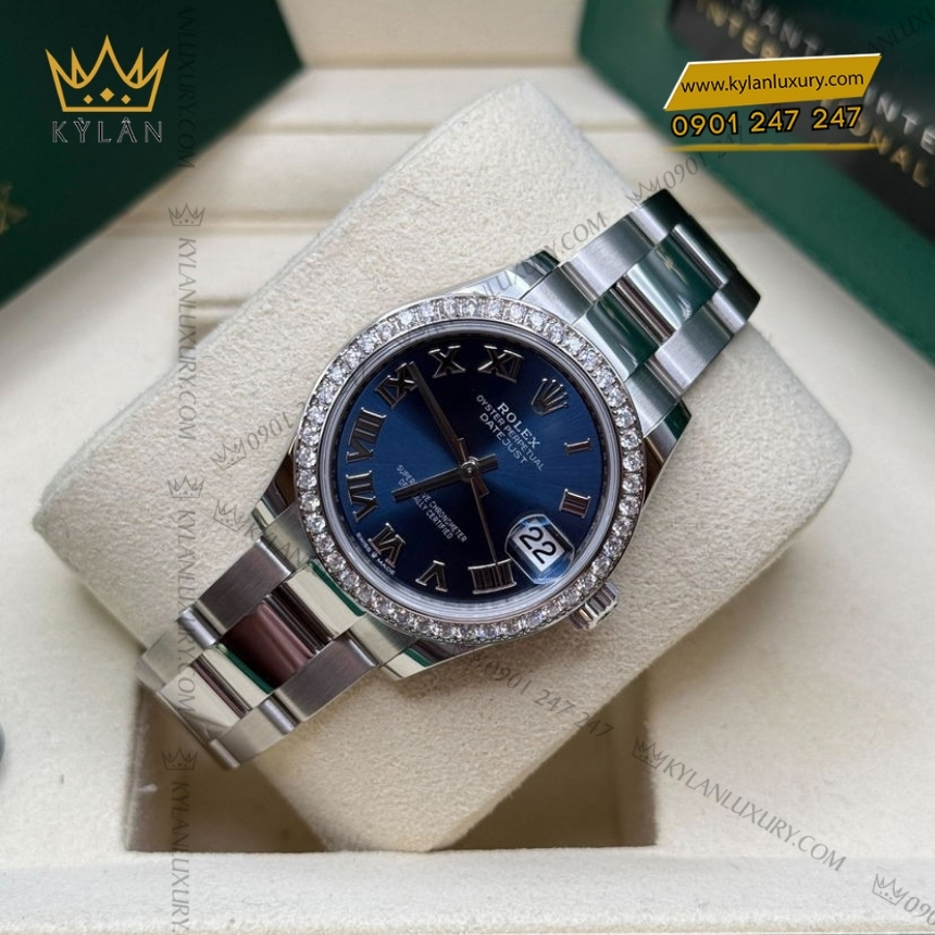Kỳ Lân Luxury rolex datejust 31 278384rbr 0038 xanh la ma 6 Đồng hồ Rolex Datejust 31 mặt số xanh La Mã 278384RBR-0038