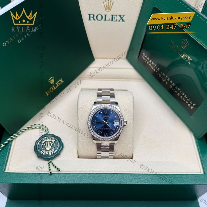 Kỳ Lân Luxury rolex datejust 31 278384rbr 0038 xanh la ma 7 Đồng hồ Rolex Datejust 31 mặt số xanh La Mã 278384RBR-0038
