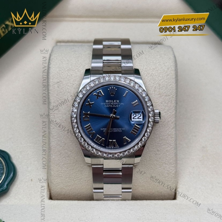 Kỳ Lân Luxury rolex datejust 31 278384rbr 0038 xanh la ma 8 Đồng hồ Rolex Datejust 31 mặt số xanh La Mã 278384RBR-0038