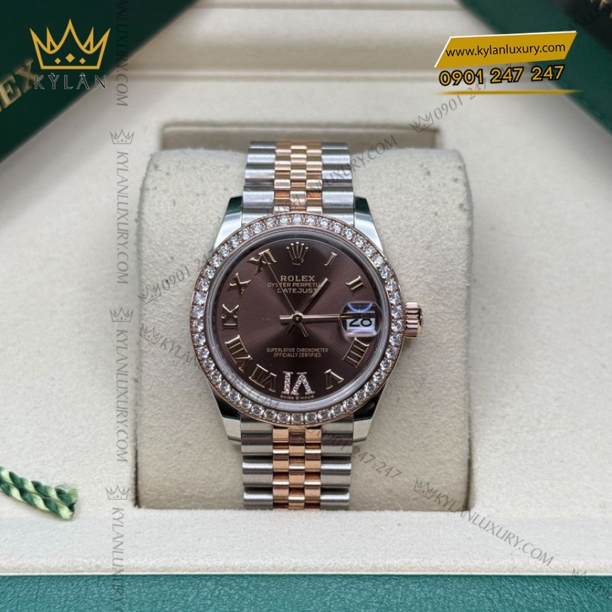 Kỳ Lân Luxury rolex datejust 31 chocolate 278381rbr 0006 4 Đồng hồ Rolex Datejust 31 mặt chocolate La Mã 278381RBR-0006