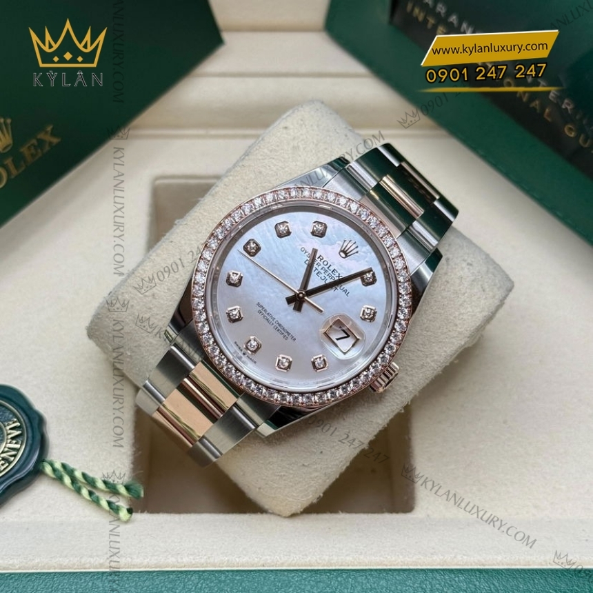 Kỳ Lân Luxury rolex datejust 36 126281rbr mat xa cu kim cuong 4 Đồng hồ Rolex Datejust 36 mặt xà cừ kim cương 126281RBR-0010