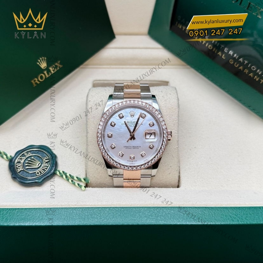 Kỳ Lân Luxury rolex datejust 36 126281rbr mat xa cu kim cuong 6 Đồng hồ Rolex Datejust 36 mặt xà cừ kim cương 126281RBR-0010