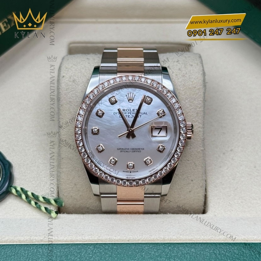 Kỳ Lân Luxury rolex datejust 36 126281rbr mat xa cu kim cuong 7 Đồng hồ Rolex Datejust 36 mặt xà cừ kim cương 126281RBR-0010