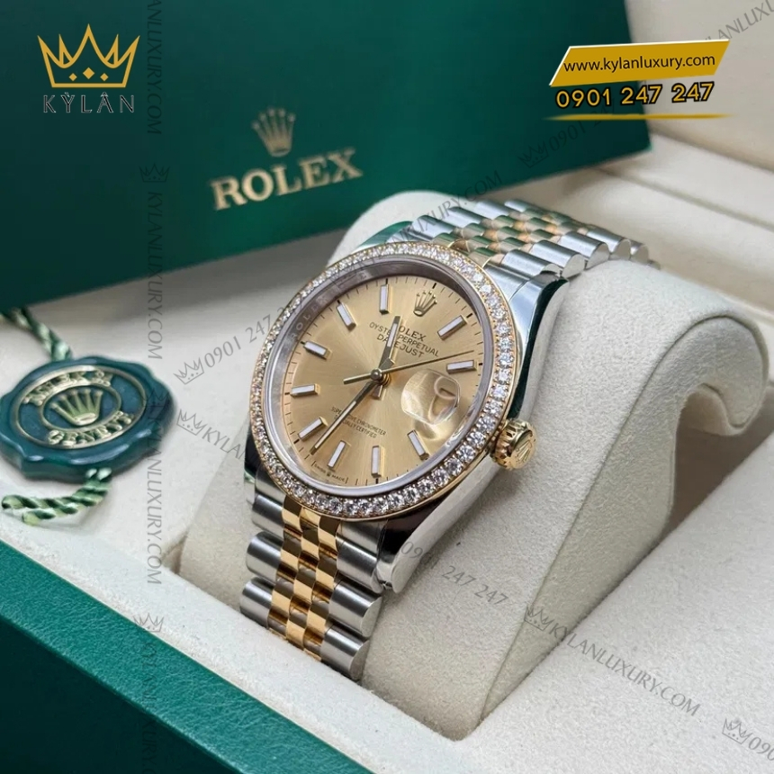 Kỳ Lân Luxury rolex datejust 36 126283rbr 0001 champagne coc da quang 8 Đồng hồ Rolex Datejust 36 champagne cọc dạ quang 126283RBR-0001