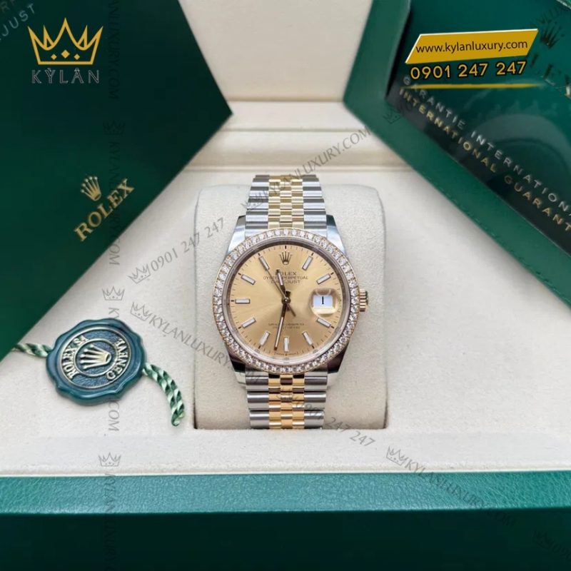 Đồng hồ Rolex Datejust 36 champagne cọc dạ quang 126283RBR-0001
