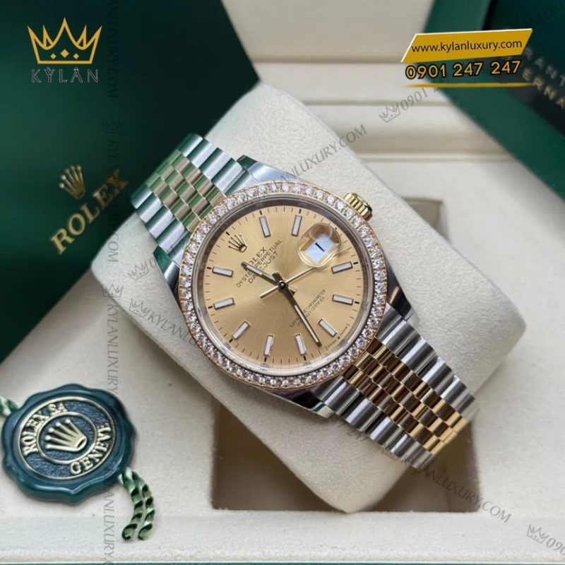 Đồng hồ Rolex Datejust 36 champagne cọc dạ quang 126283RBR-0001