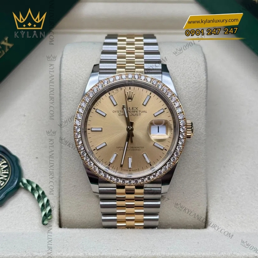 Kỳ Lân Luxury rolex datejust 36 126283rbr 0001 champagne coc da quang 8 Đồng hồ Rolex Datejust 36 champagne cọc dạ quang 126283RBR-0001