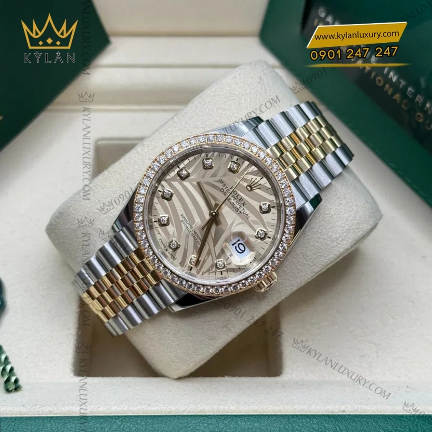 Kỳ Lân Luxury rolex datejust 36 126283rbr 0029 la co vang 4 Đồng hồ Rolex Datejust 36 mặt lá cọ vàng 126283RBR-0029