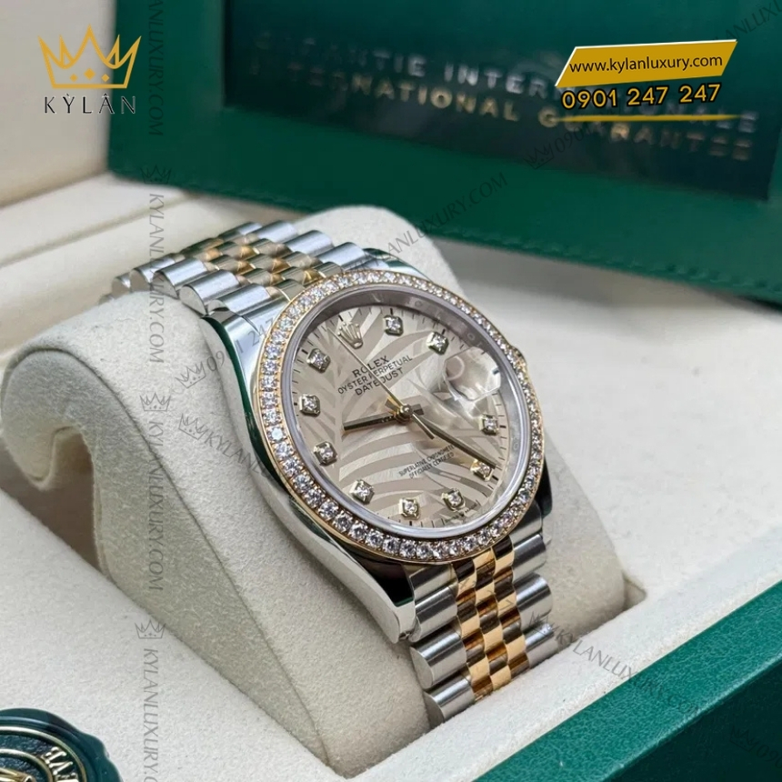 Kỳ Lân Luxury rolex datejust 36 126283rbr 0029 la co vang 6 Đồng hồ Rolex Datejust 36 mặt lá cọ vàng 126283RBR-0029