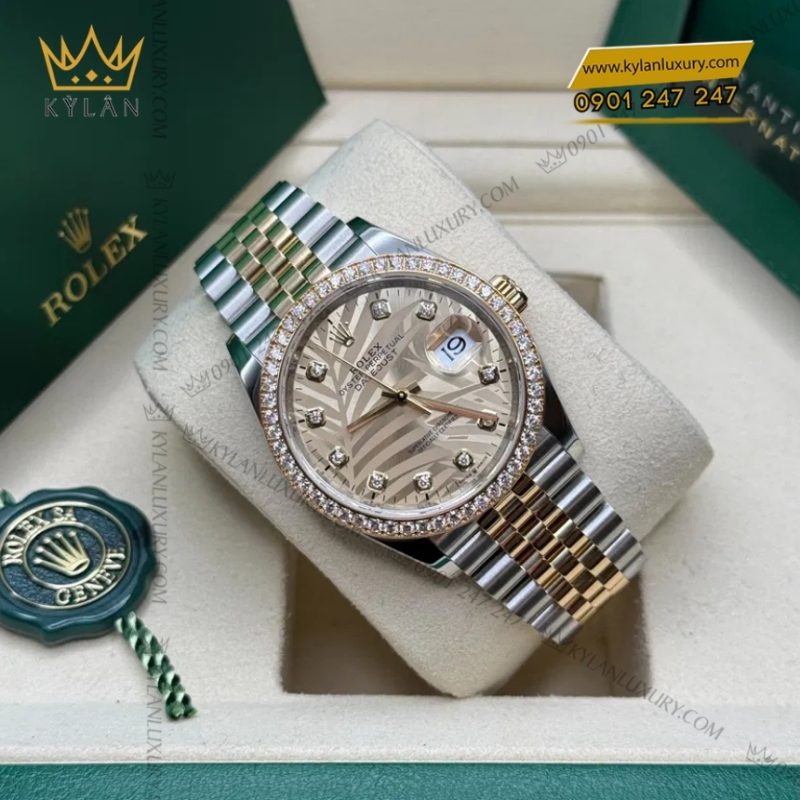 Đồng hồ Rolex Datejust 36 mặt lá cọ vàng 126283RBR-0029