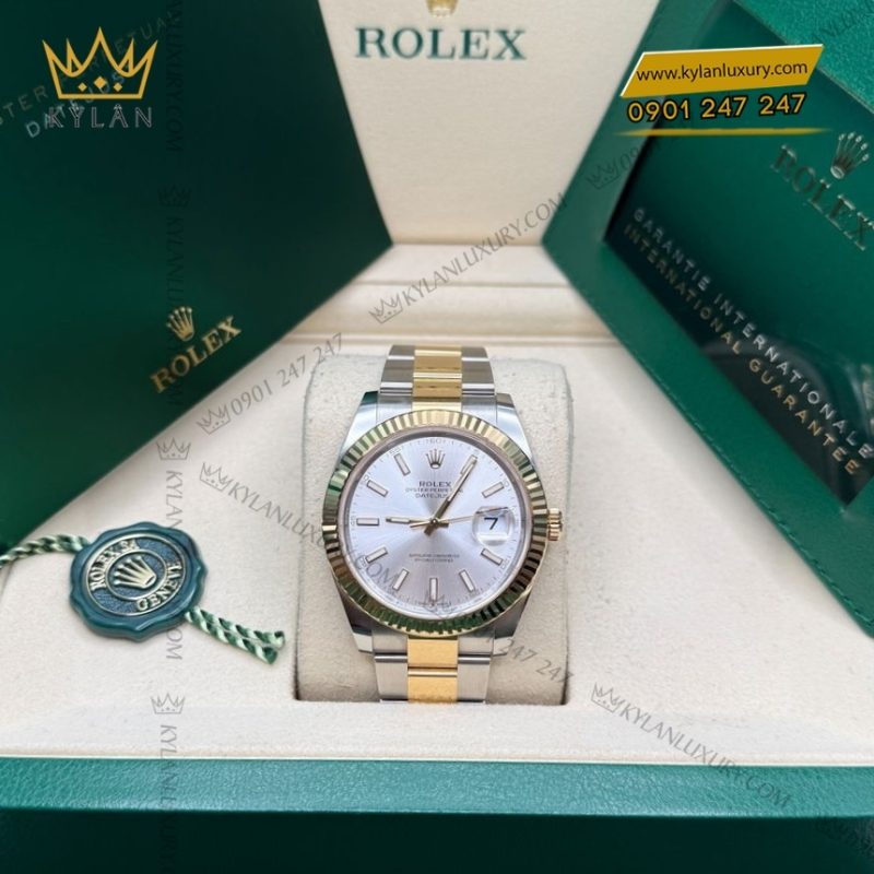 Đồng hồ Rolex Datejust 41 mặt bạc cọc dạ quang 126333-0001