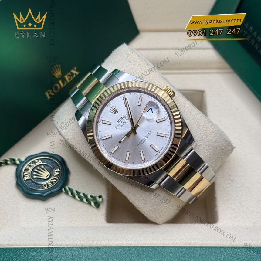 Kỳ Lân Luxury rolex datejust 41 126333 0001 mat bac da quang 5 Đồng hồ Rolex Datejust 41 mặt bạc cọc dạ quang 126333-0001