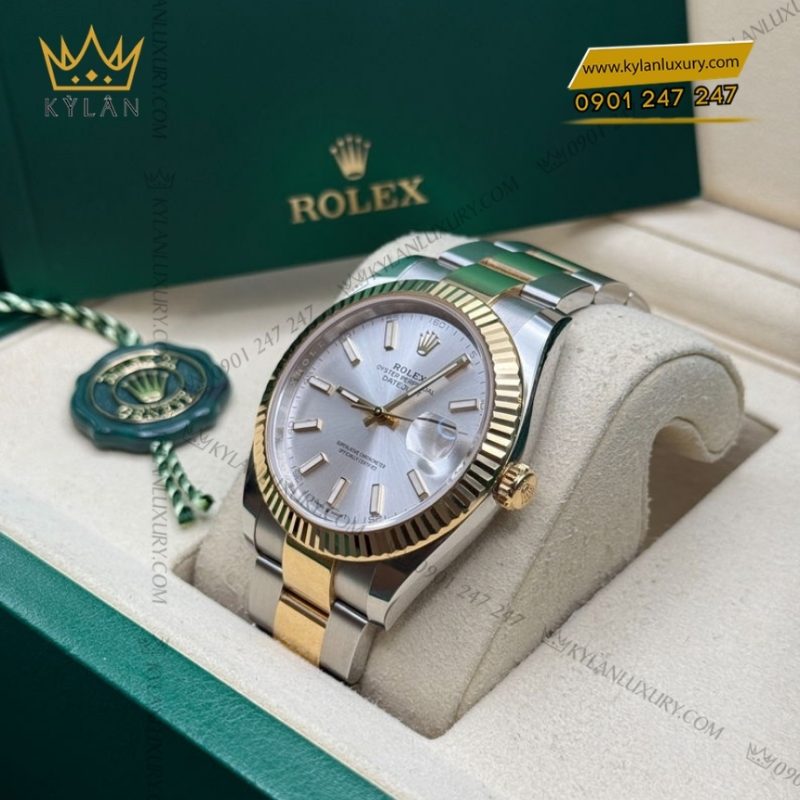 Đồng hồ Rolex Datejust 41 mặt bạc cọc dạ quang 126333-0001