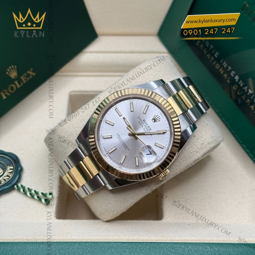 Kỳ Lân Luxury rolex datejust 41 126333 0001 mat bac da quang 7 Đồng hồ Rolex Datejust 41 mặt bạc cọc dạ quang 126333-0001