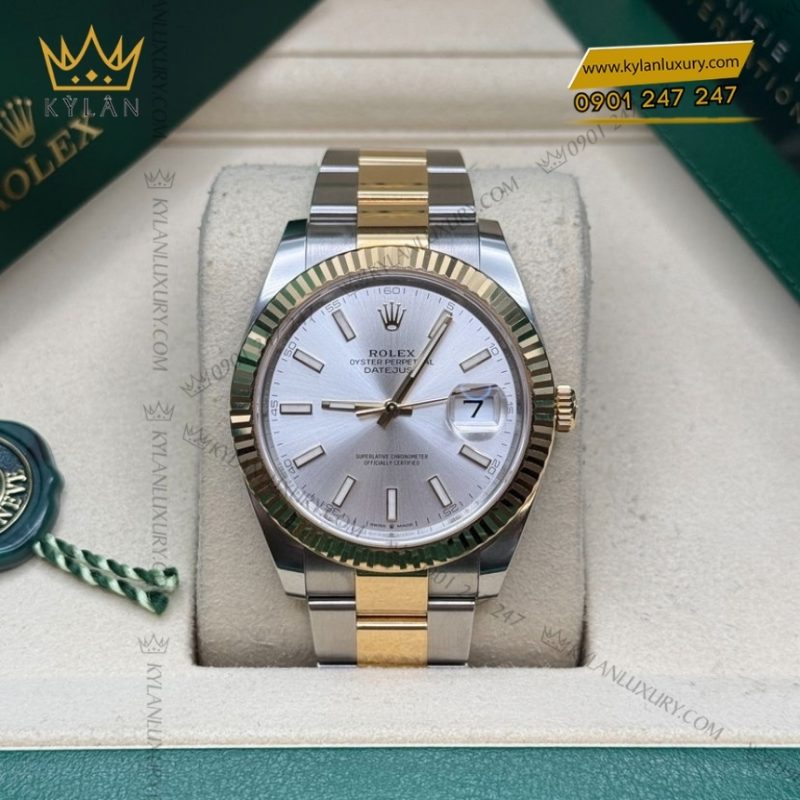 Đồng hồ Rolex Datejust 41 mặt bạc cọc dạ quang 126333-0001