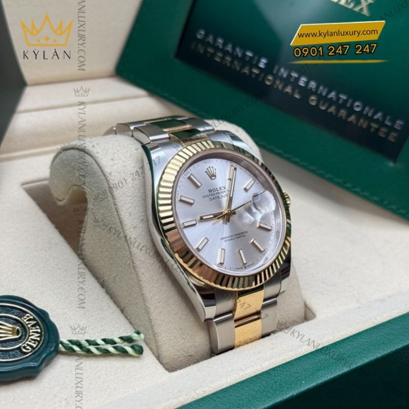 Đồng hồ Rolex Datejust 41 mặt bạc cọc dạ quang 126333-0001