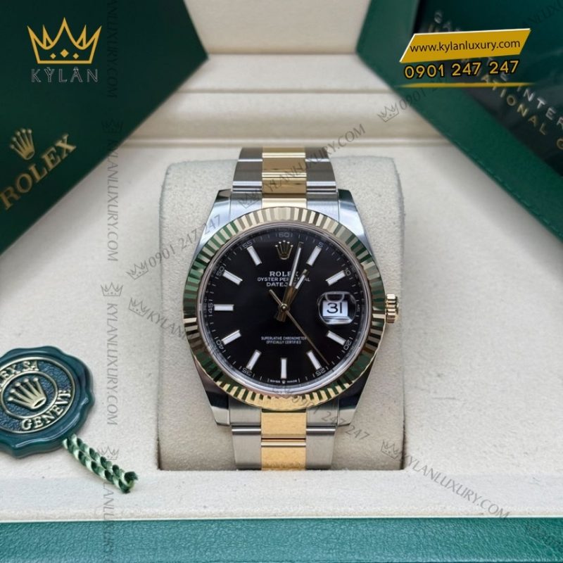 Đồng hồ Rolex Datejust 41 mặt đen cọc dạ quang 126333-0013